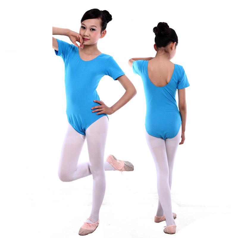 Children's Autumn Cotton Dance Costume: Short Sleeve Performance & Practice Attire for Girls.