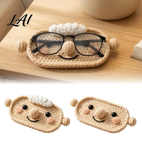 Thoughtful Gift for Coworkers Crocheted Eyeglass Holder Tray Soft Wool Glasses Stand Cute Desktop Fun Office Desk Ornament Reading And Sunglasses