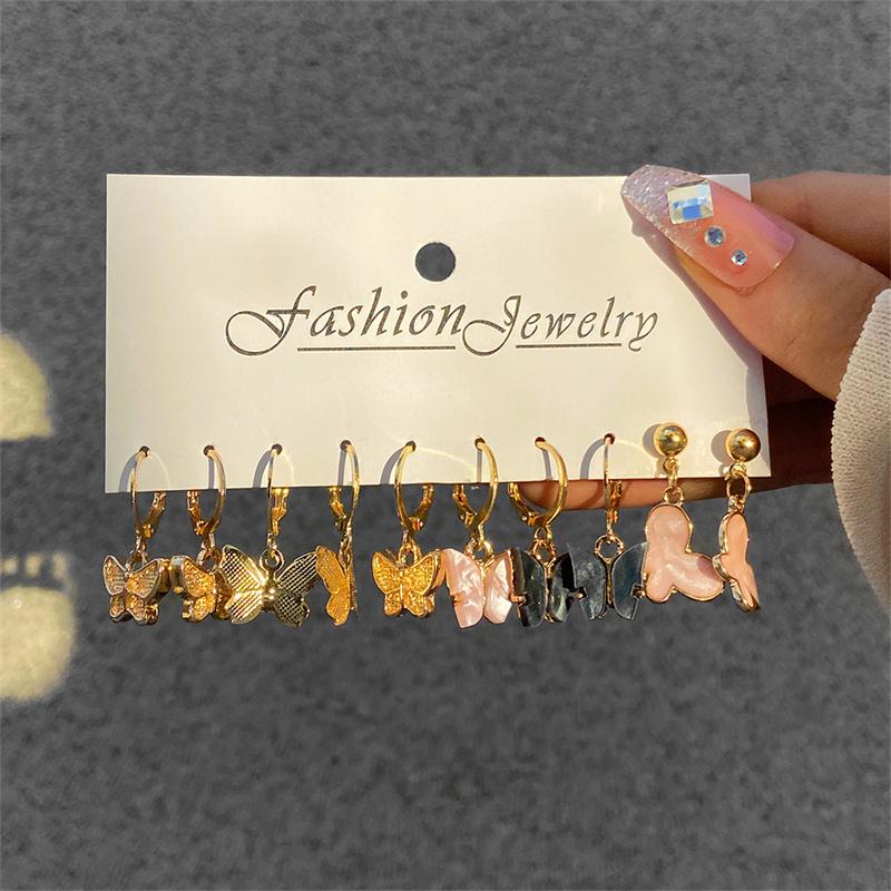 Vintage Butterfly Leopard Earring Set Star Moon For Women Girls Pearl Transparent Resin Earrings Elegant Wedding Party Jewellery