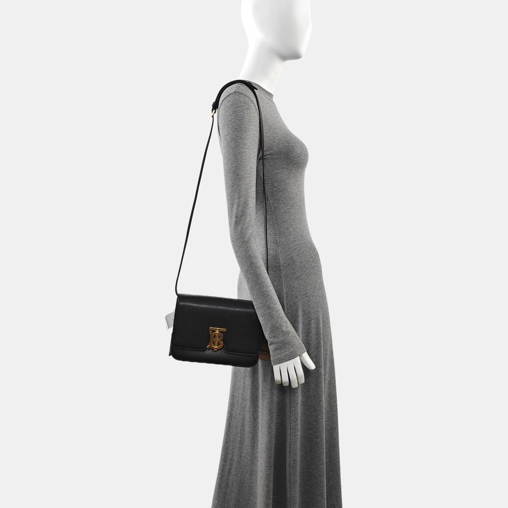 [Pre-Owned] Tb Small Black Leather Embossed Tb Shoulder Bag Crossbody Bag Gold Hardware Detachable Strap - Excellent #1BWBCE