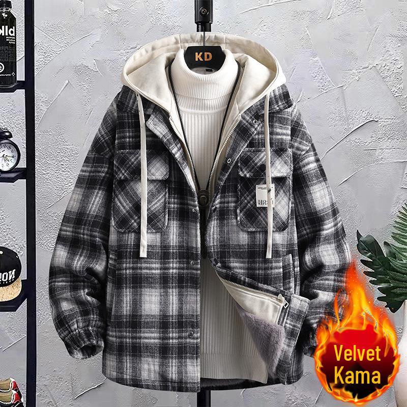 Модный двубортный мужской пальто из искусственной шерсти с бархатной подкладкой