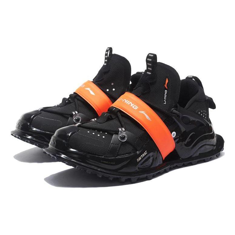 Li-Ning Pangu Halo Fabric Leather Trendy Shock Absorbing Non-Slip Wear-Stick Low-Top Sports Casual Shoes Men sneakers Black Orange AZGS101-1