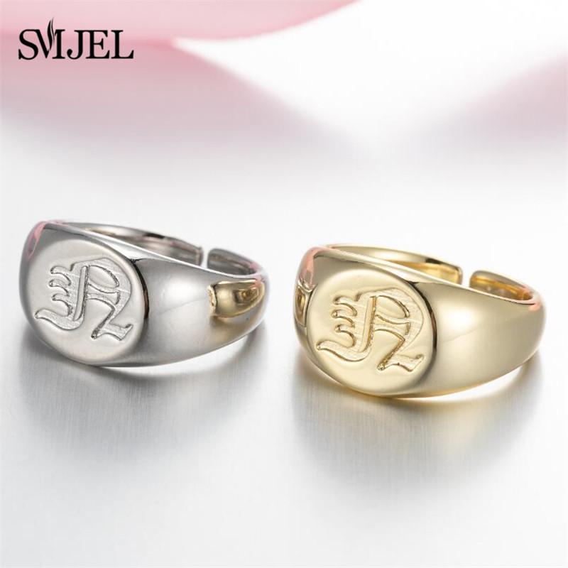 SMJEL Gothic Initial Letter Rings Silver Color Ancient Old English Rings Alphabet Personalize Jewelry Family Christmas Gifts