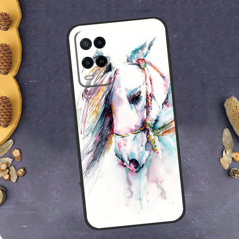 Акварельный чехол для телефона с лошадью для Oppo A96 A16 A76 A78 A58 A18 A38 A98 A17 A77 A80 A40 A60 A74 A94 A54 A15 A57S