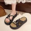 Шлепанцы на толстой подошве, увеличивающие рост, женские, на лето 2025, новые, в стиле феи, французские, пляжные, с жемчугом, классные шлепанцы