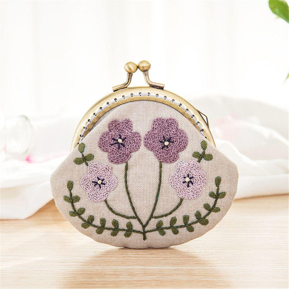 Handmade DIY Crafts Flower Patterns Cross Stitch Coin Purse Wallet Embroidery Starter Kit
