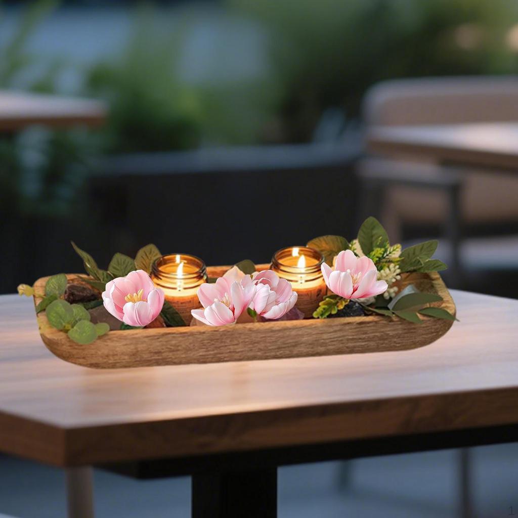 Wooden Serving Tray Multipurpose Candle Holder for Nuts Veggies Kitchen