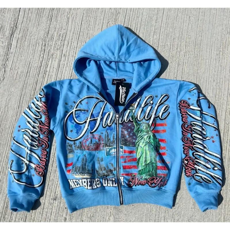 Y2K Streetwear Zip-Up Hoodie 3D Print Loose Fit Harajuku Style Sweatshirt Unisex