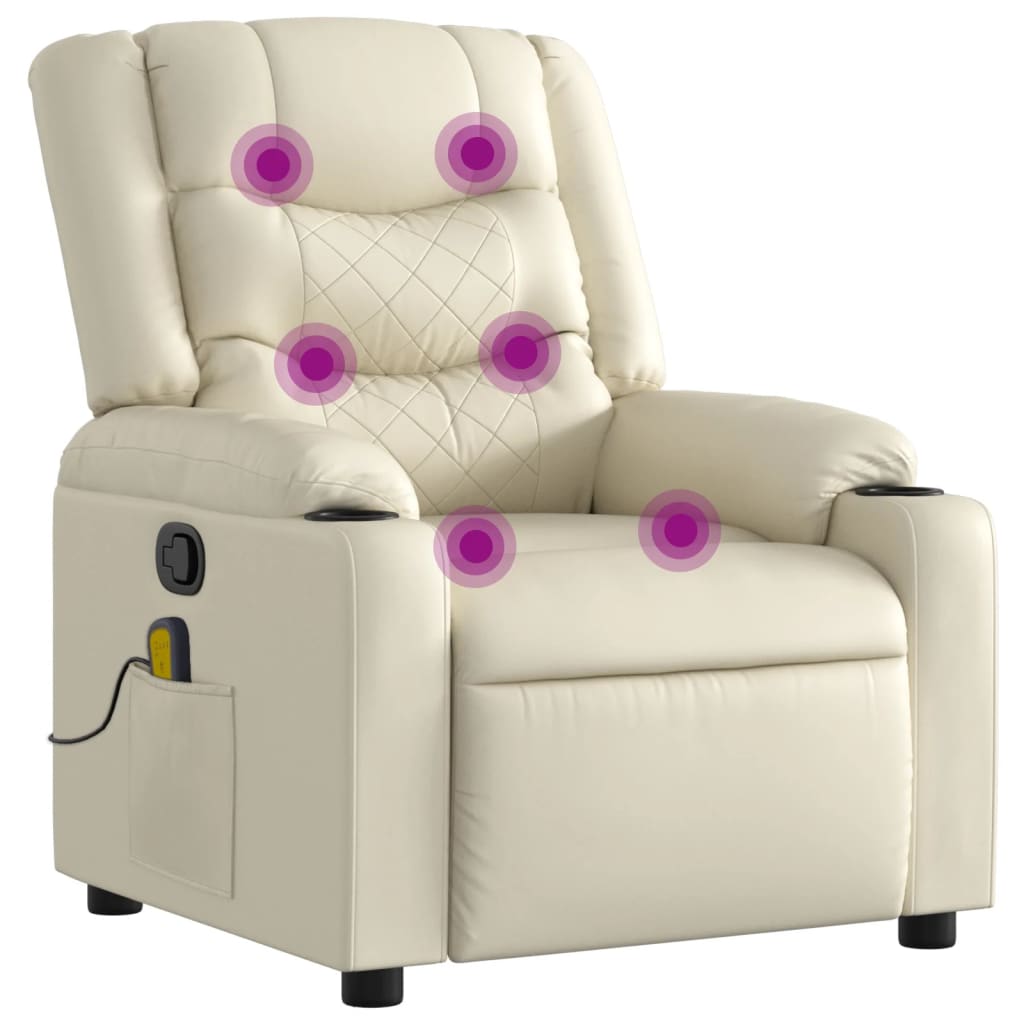 Massage Recliner with Relax Function Artificial Leather Cream