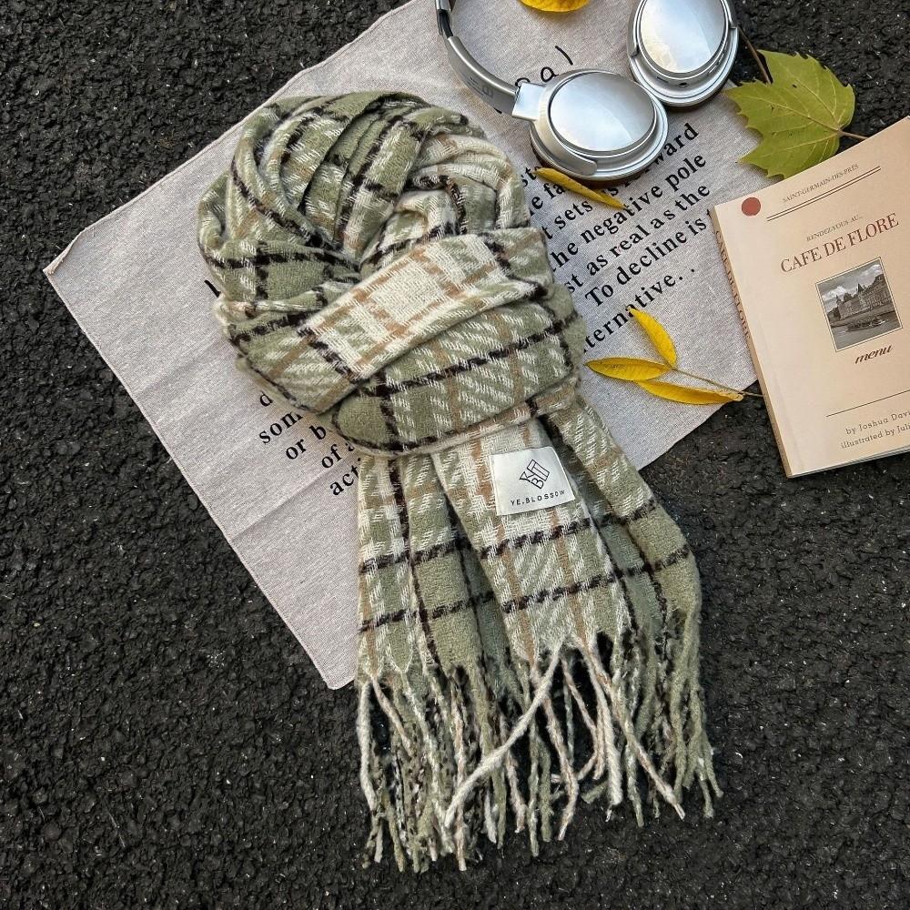 Thickened Winter Scarf Windproof Shawl Wrap Casual Plaid Scarf for Women