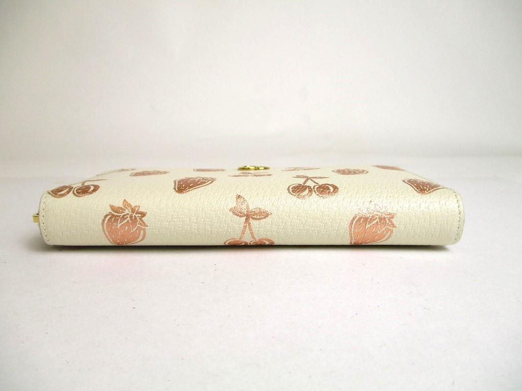 Authentic GUCCI Marmont GG Cherry Strawberry White Leather Round Zip Wallet #a441 Open box