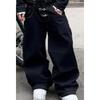 Womens Denim Streetwear Set: Hooded Zip-Up Jacket With Snap Buttons Straight Leg Jeans