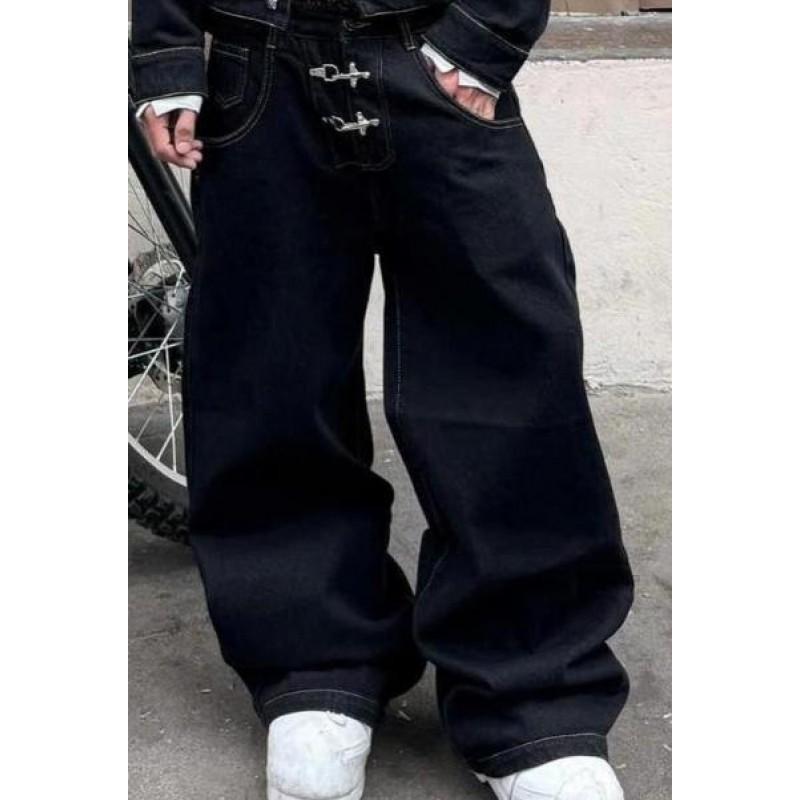 Womens Denim Streetwear Set: Hooded Zip-Up Jacket With Snap Buttons Straight Leg Jeans