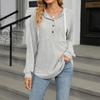 Женская мода однотонный пуговицах капюшон карман свободный длинный рукав топ