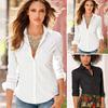 Women Slim Fit Shirt Cotton Long Sleeve Single-Breasted Blouse Solid Color Spring Autumn