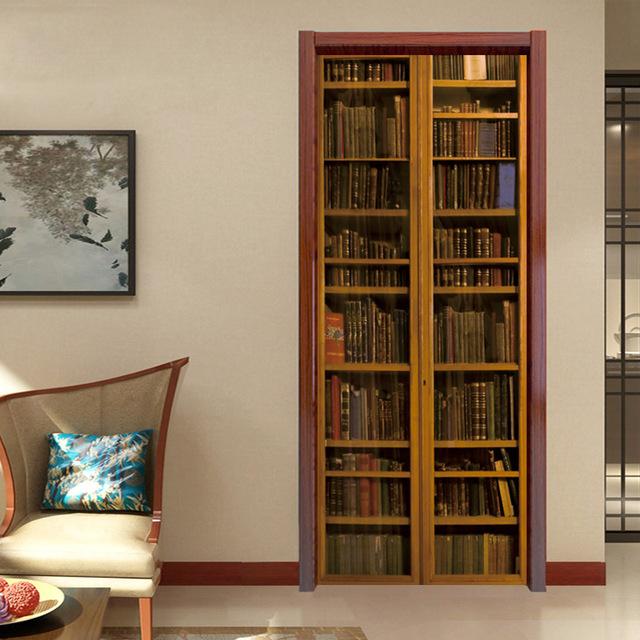 Деревянная книжная полка, дверные наклейки, винтовая лестница, библиотека, ретро литература, художественный декор для книжного магазина, ремонт, ПВХ обои, наклейка