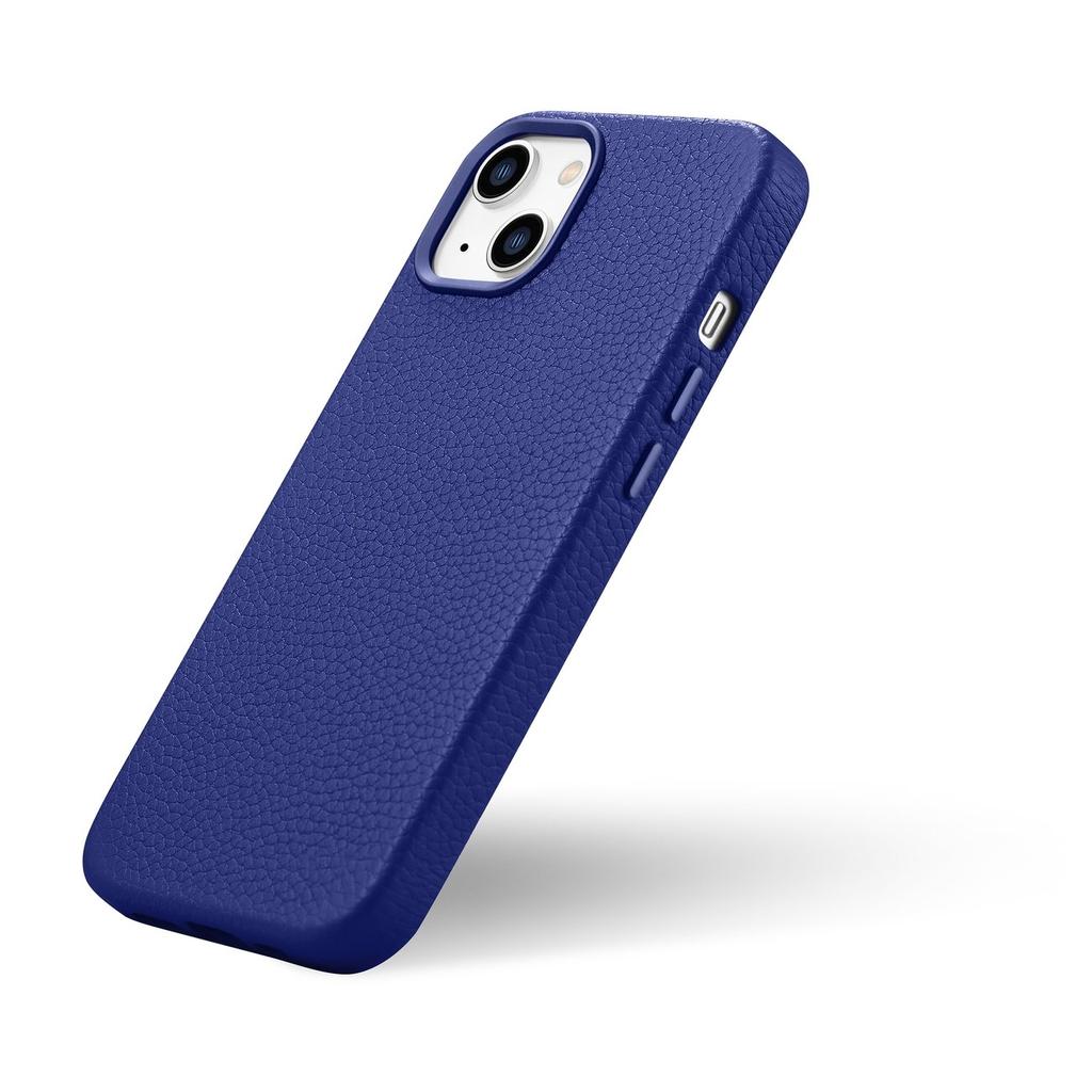 iPhone 14 Plus Magnetic Leather Case with MagSafe Litchi Premium Leather Case Navy Blue