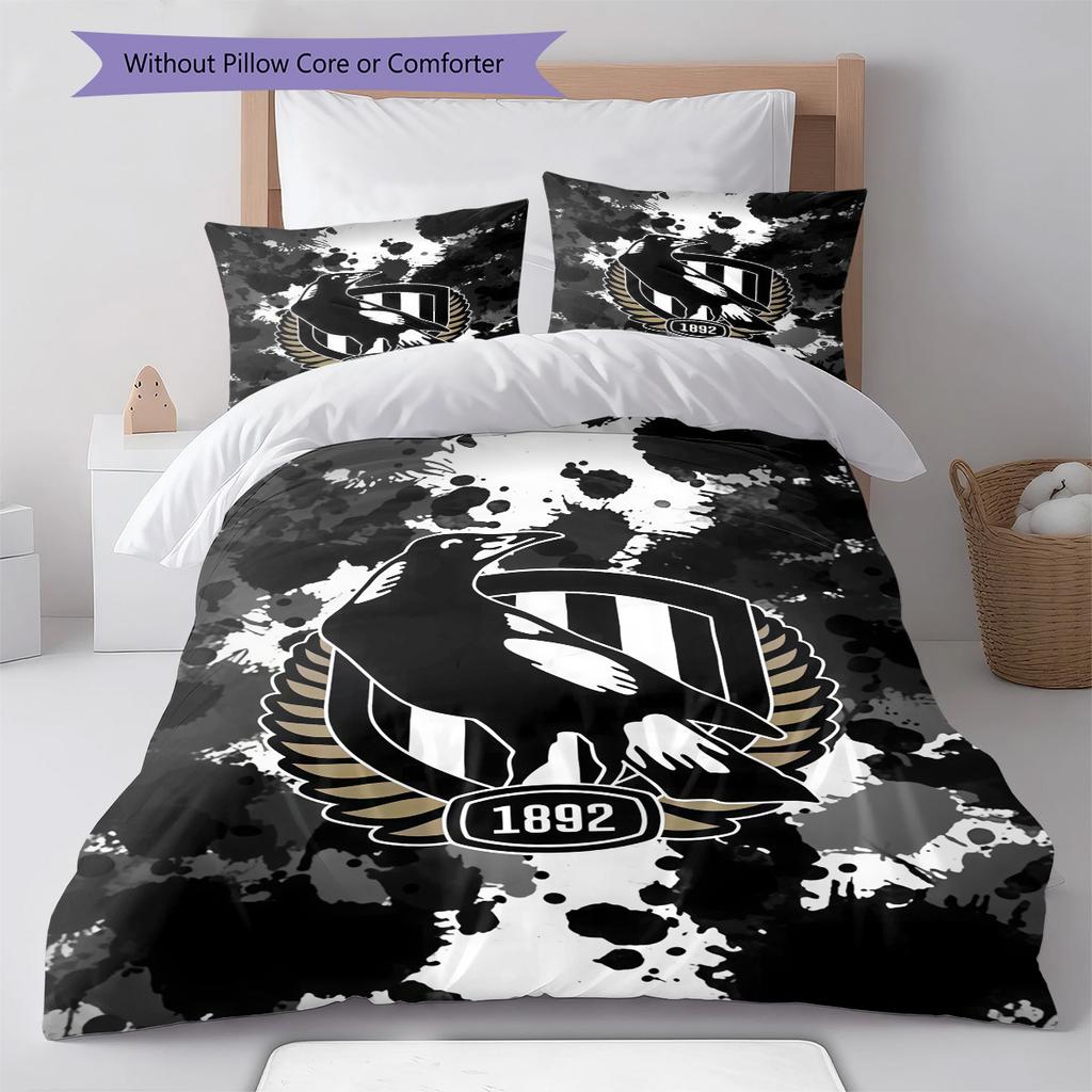 Collingwood Magpies Pattern Bedding Set Quilt Cover Pillowcase Home Decor Gift (1 * duvet cover + 2 * pillowcase, without core)
