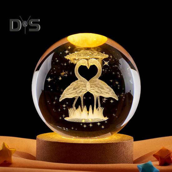 Ночной светильник в виде стеклянного шара с деревянной основой, 7 цветов, удобная в использовании 3D-светильник в виде солнечой системы, хрустальный шар, ночник, настольный декор