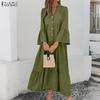 Women Casual V-Neck Loose Flare Long Sleeve Holiday Dress