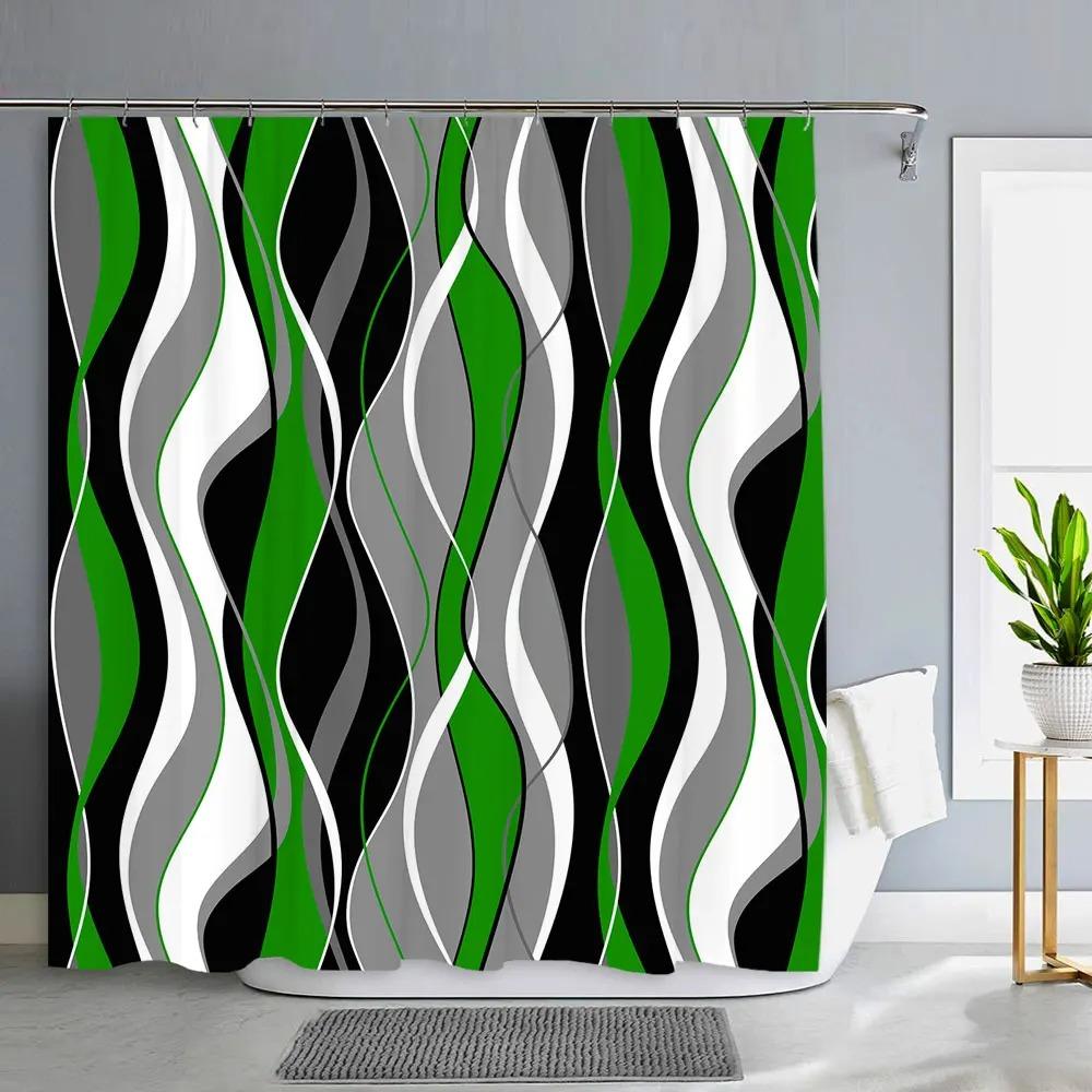Черно-серая занавеска для душа, серо-белая абстрактная современная ванная комната, вафельная фактурная ткань, занавески для душа с крючками