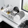 Yousheng Раздвижная сушилка для посуды Органайзер для посуды с дренажем Многофункциональная сушилка для посуды с подставками для столовых приборов и чашек для кухонной столешницы