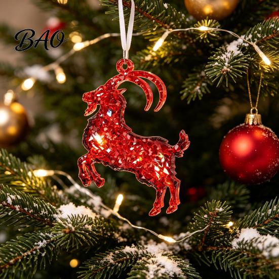Decorative Christmas Party Supplies Goat Tree Hanging Ornaments, 2D Flat Acrylic Holiday Ornament for Family Pendant Home Decor, Lightweight