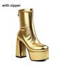Short Stretch Boots for Women Super Thick High Heel Gold Shoes Silver Chunky Platform Winter Sexy Women Boots