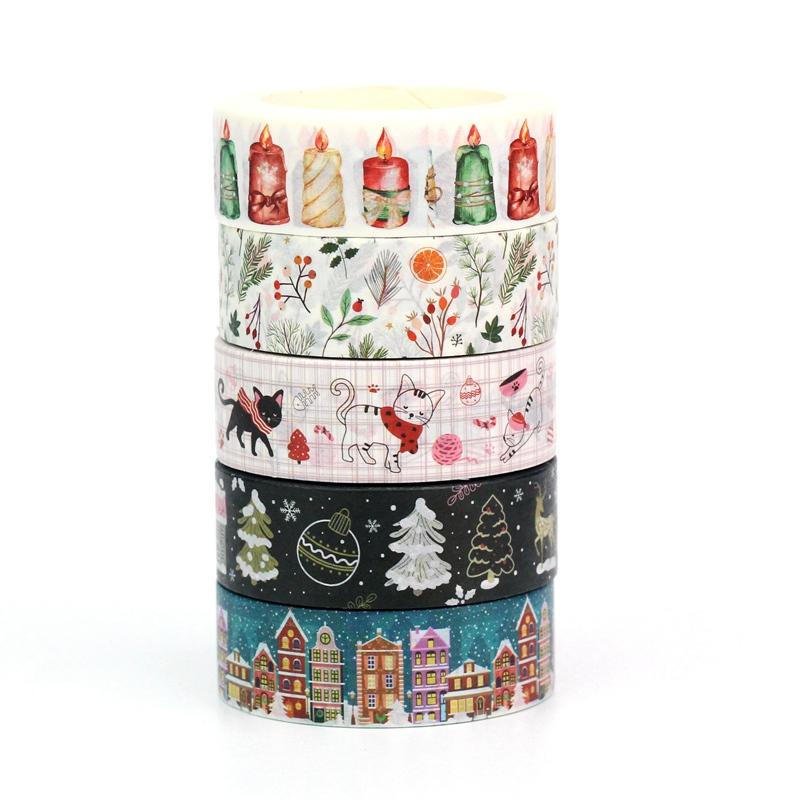 2023 NEW 1PC 10M Deco Winter and Christmas Gingerbread House Candle Dachshund Washi Tape for Journaling Masking Tape Stationery