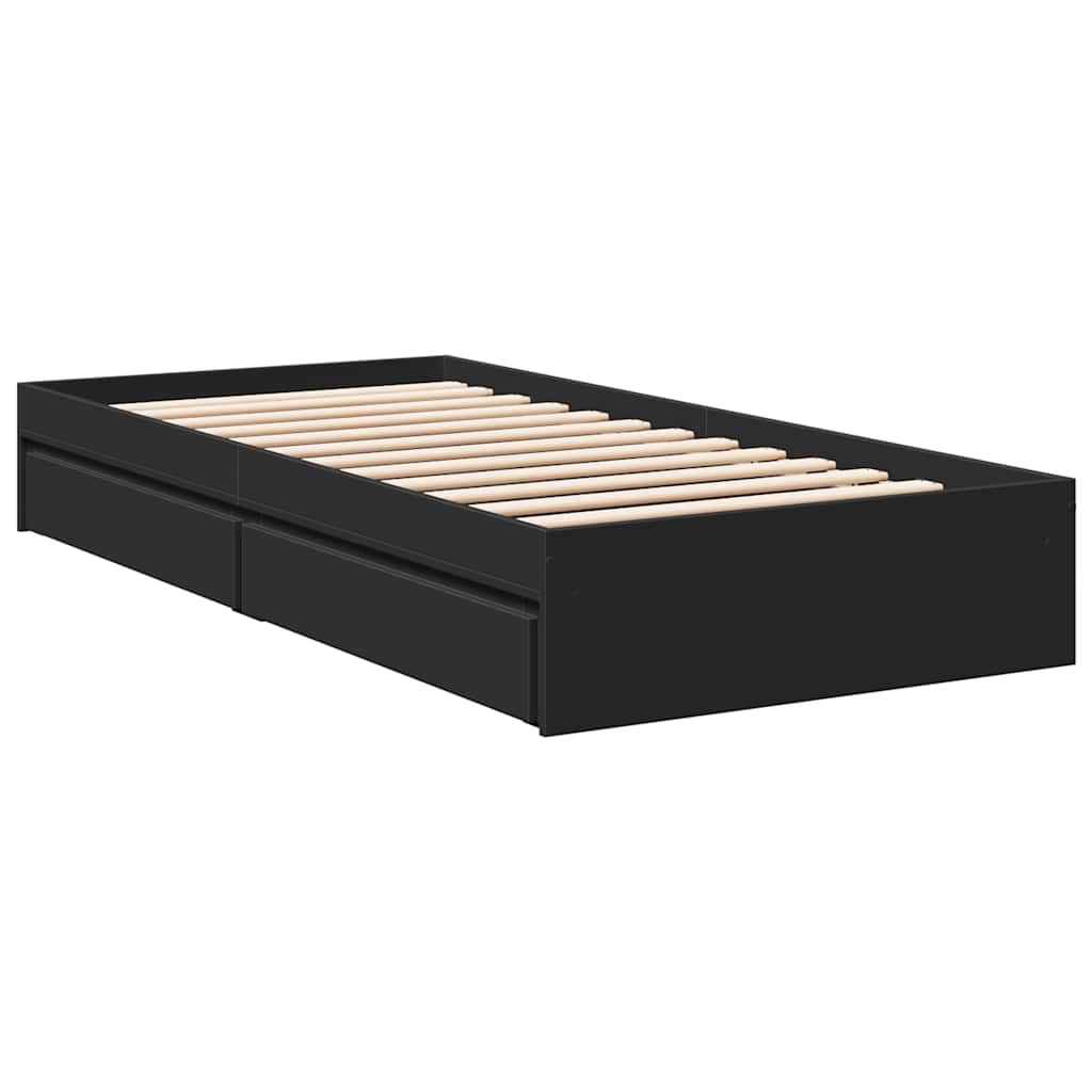 Bed Frame with Drawers Black 75x190 cm Particleboard