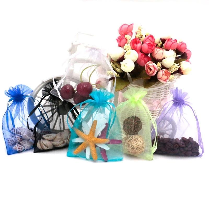 25/50pcs 7x9 15x20 17x23cm Organza Bag Christmas Party Candy Gift Bags Wedding Decor Drawstring Packaging Bag Pouches 50%