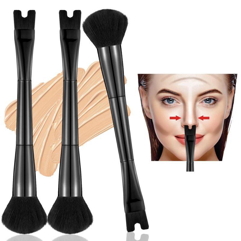 Single double head flame brush head design grooming brush contour smudging concave design oblique knife foundation nose bridge brush