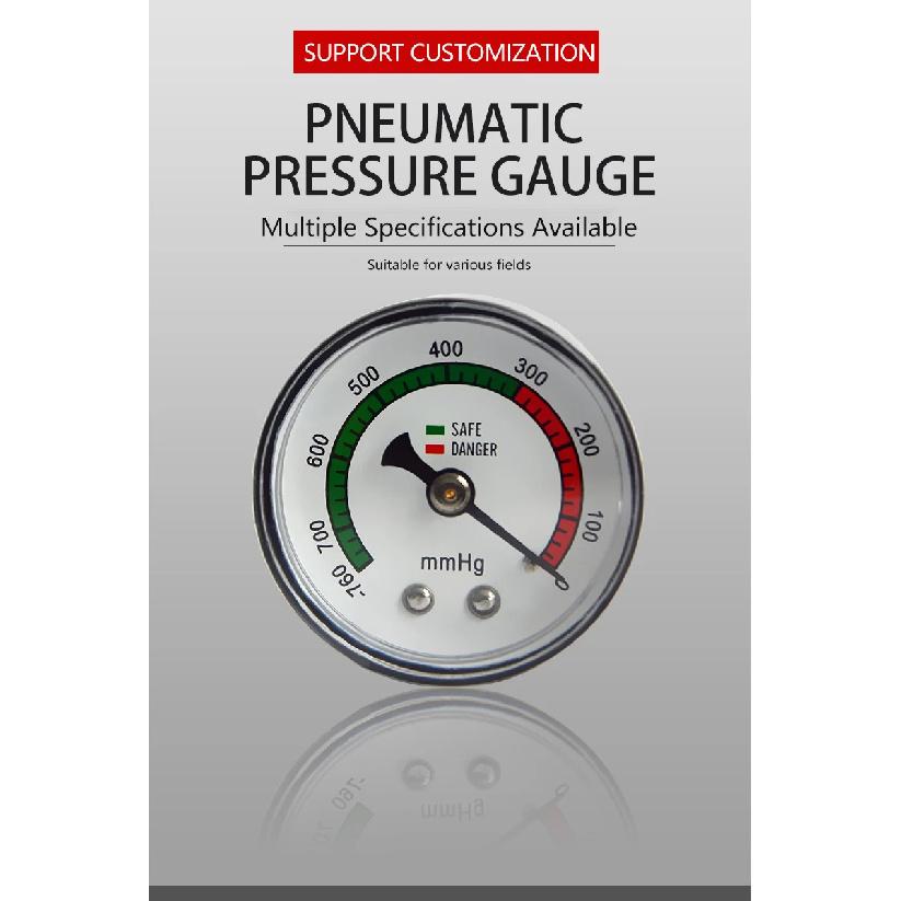 Negative Pressure Gauge 1/8 NPT Center Back Mount, 1.6” Dial Size, 760mmHg to 0 Vacuum Pressure Gauge for Glass Suction Cup