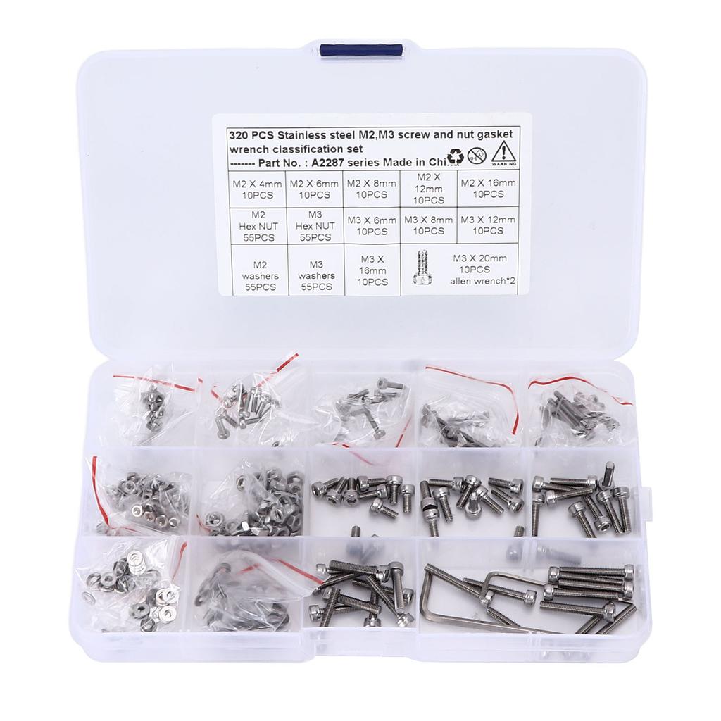 320 шт., винты, гайки, набор прокладок, набор из нержавеющей стали 304 M2 M3, шестигранные болты, комплект шайб для легковых автомобилей, грузовиков