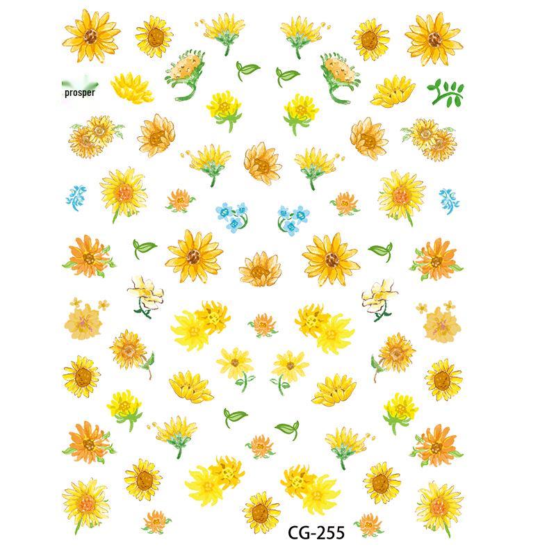 Наклейки для ногтей Cyan Sea Fresh Sunflower с тиснением - Цветные цветочные декали