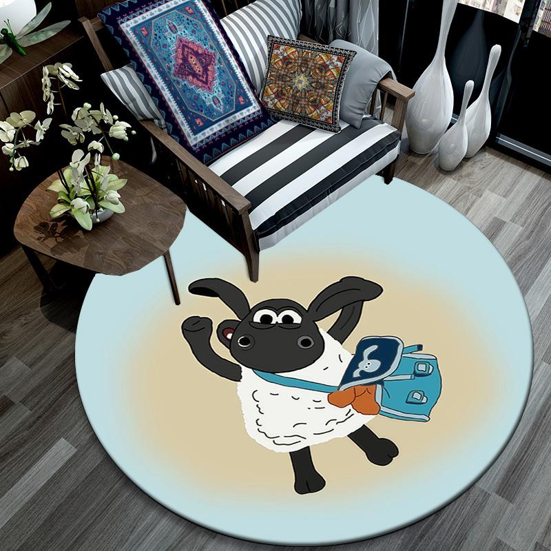 Shaun the Sheep Round Area Rug,Carpet Rug for Living Room Bedroom Sofa Playroom Decor,Non-slip Floor Mat