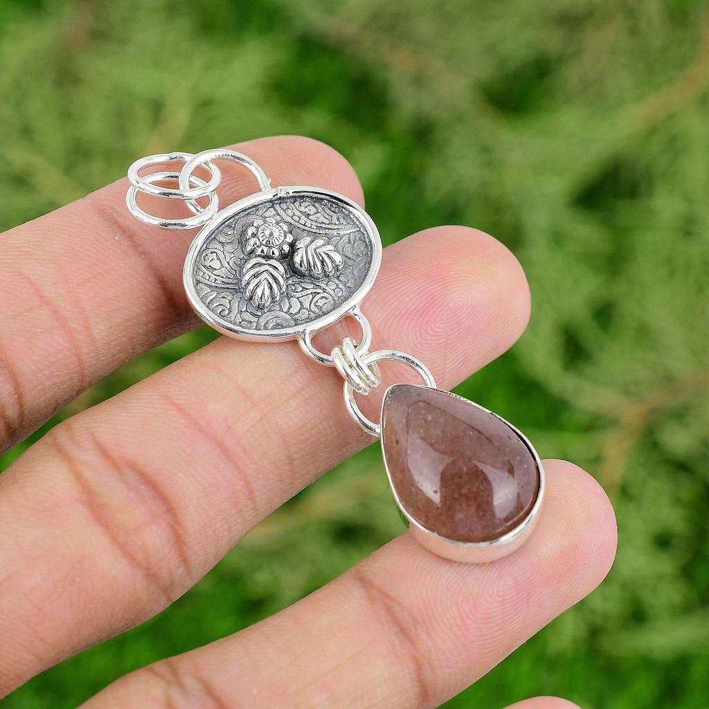 Daughters Day Deal Sterling Silver Pear Natural Sunstone Bezel Unique Pendant