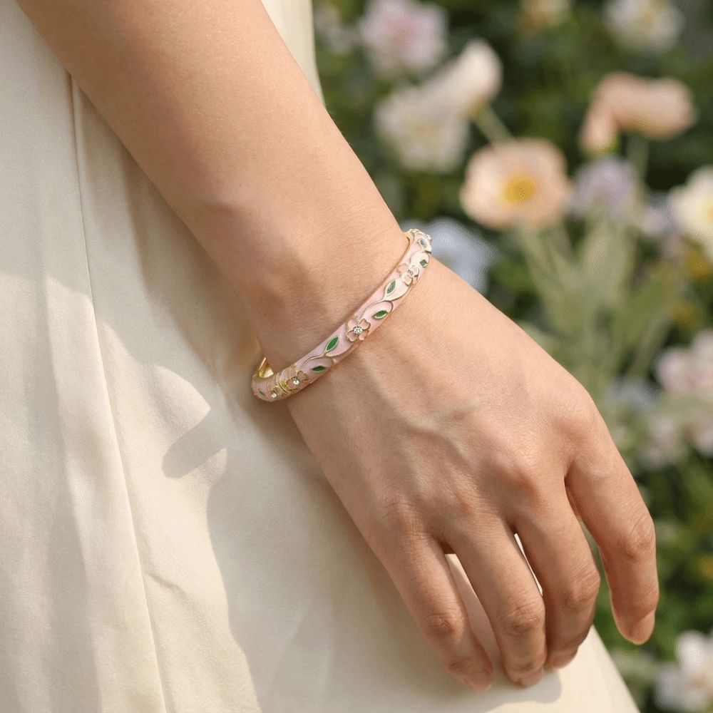 Metal Enamel Bracelet Retro Enamel Flower Bangle Metal Bangle Cloisonne Bracelet Women's Jewelry
