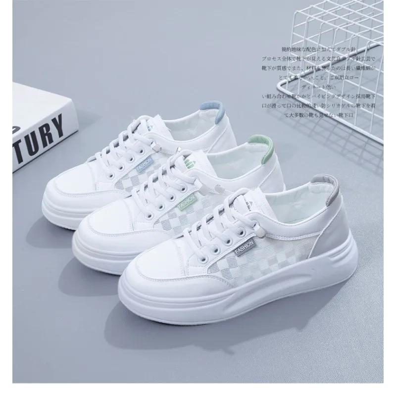 BKQU Женская обувь Летняя мода Повседневная белая кружевная дышащая сетчатая платформа плоские женские кроссовки