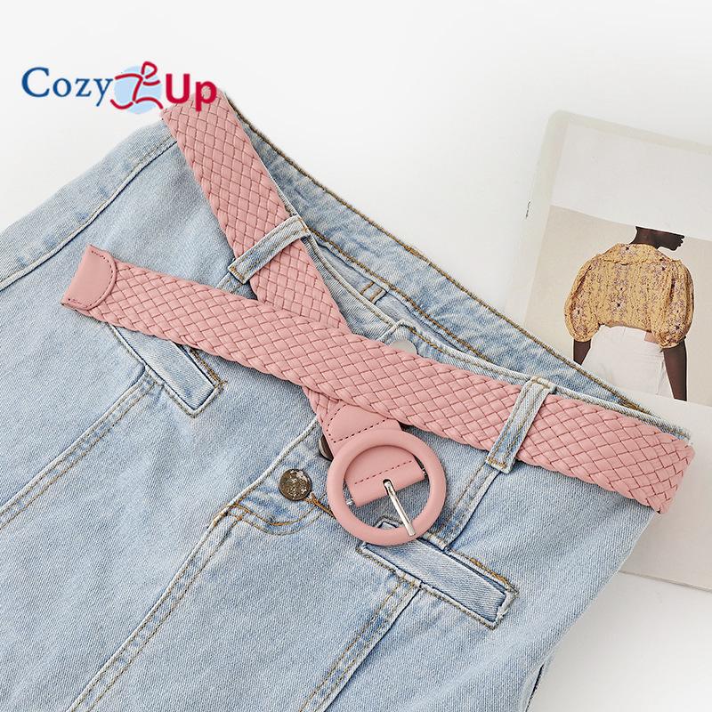 Круглый кожаный ремень цвета конфет с пряжкой для сумки, широкий, женский, универсальный, тканый ремень для одежды