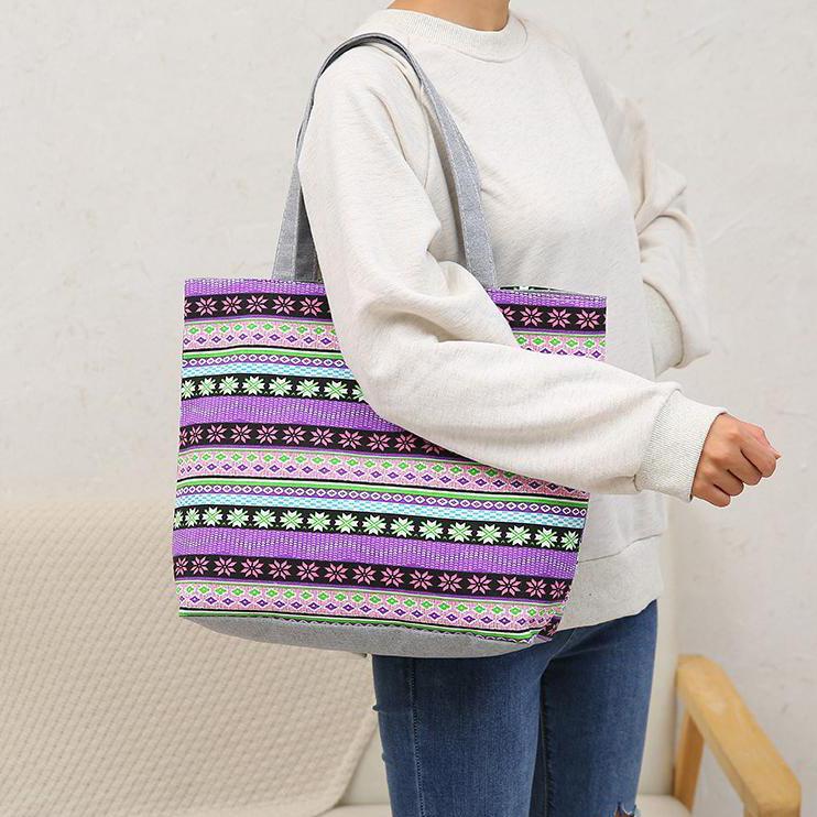 WTEMPO Double-sided Printed Women's Single Shoulder Bags Large Capacity Handbags Large Ethnic Style Leisure Shopping Tote Bags