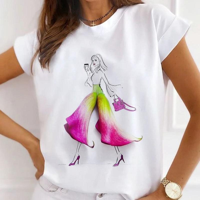 Summer Plus Size Women's Top with Letter Print Retro Pure Cotton Short Sleeved T-Shirts Women’s