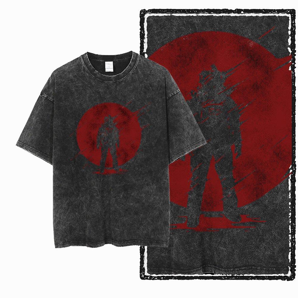 G Acid Washed Black Streetwear Cotton Space Printed Unisexs Tshirt Big Size Cool Vintage Oneck Unisexs Tee Tshirt