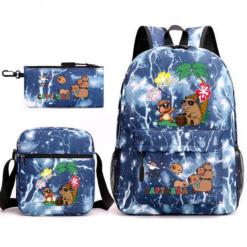 New Kapibara Student School Bag Fashion Popular Backpack Shoulder Bag Pencil Bag Three-piece Set