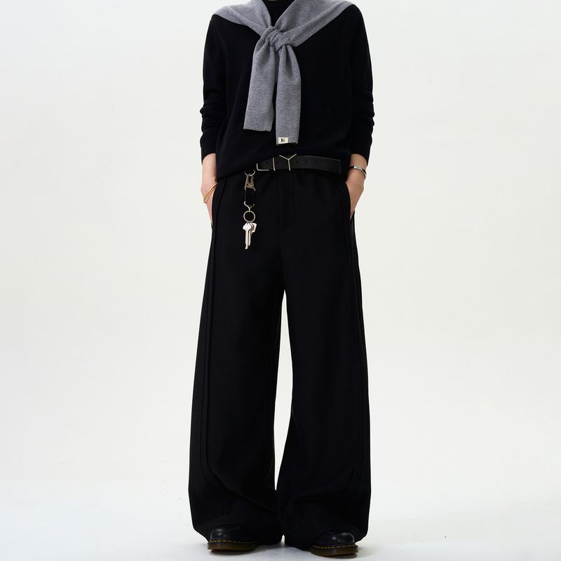 Madwitch Retro Classy Drape Double Pleated Casual Suit Pants Men and Women Loose Straight-leg Cleanfit Wide-Leg Pants