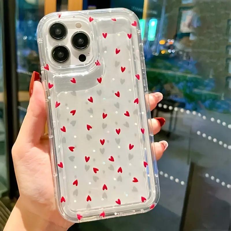 Love Heart Soft Clear Phone Case For iPhone 16 16e 15 14 Pro Max 11 13 12 Mini XR XS 7 8 16 Plus SE2 Anti-fall Shockproof Cover