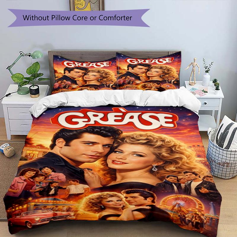 Grease Romance Design Bed Bedding Set 1 Duvet Cover + 2 Pillowcases Soft Breathable Household Bed Linens