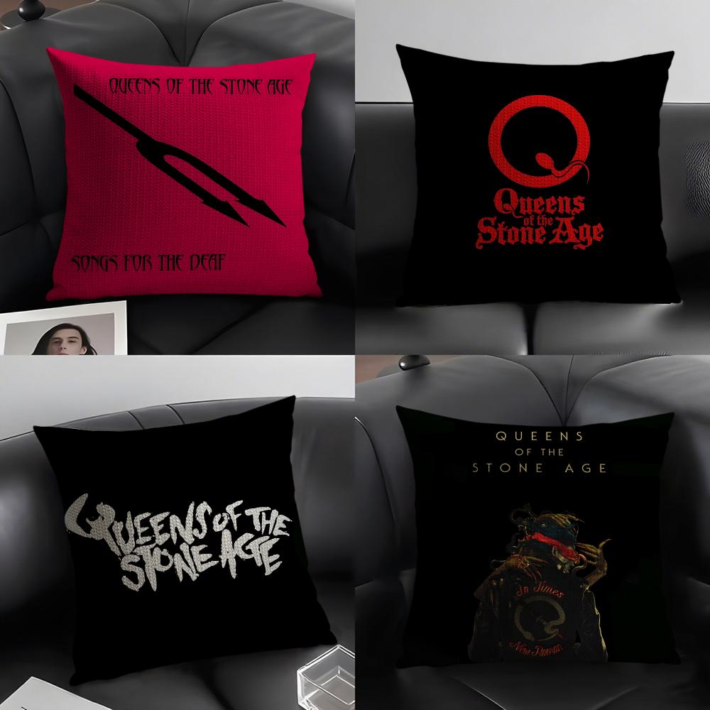 QQueens Of The StoneE Age Cushion Cover Natural Linen Organic Fabric DoubleSided Printing Sofa Home Decor Gift Pillow Case