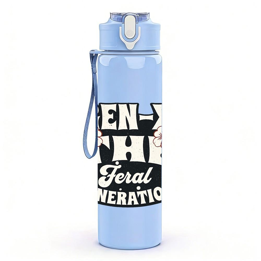 1PC Gen X The Generation Retro Print 750ml Color Plastic Sports Water Bottle Leakproof Flip Straw Lid Suitable for Sports Office Home Use