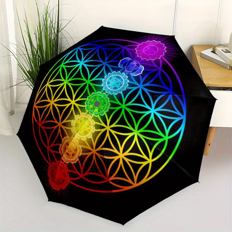 Chakra Balance Mandala: Vibrant Energy Healing ArtworkUmbrella, Portable 3-Fold Umbrella for Men & Women,Christmas Gift ES185